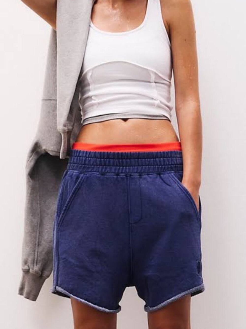 Free People All Star Solid Sweat Shorts Blue High-Rise Smocked XL